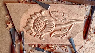 Flower in stone rose flower making design wood carving for beginners [upl. by Jeroma589]