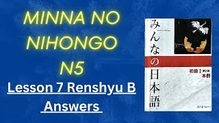 Minna no Nihongo Lesson 7 renshyu B Answers N5 japaneselesson [upl. by Vaules991]