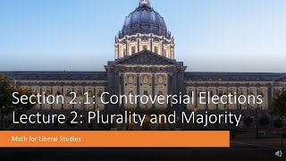 Math for Liberal Studies  Lecture 212 Plurality and Majority [upl. by Stoffel]