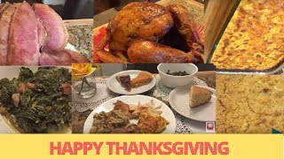 HOMEMADE THANKSGIVING DAY DINNER  TURKEY  SPIRAL HAM CORN BREAD STUFFING COLLARD GREENS RECIPES [upl. by Dnalhsa]