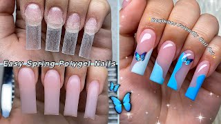 EASY SPRING POLYGEL NAILS🦋 BEGINNER FRIENDLY NAIL ART amp BLUE SPRING NAIL DESIGN  Nail Tutorial [upl. by Dodie]