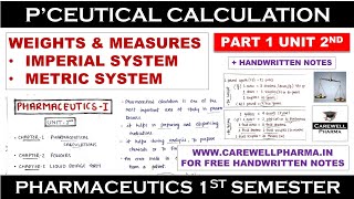 Pharmaceutical Calculations  Imperial And Metric System  Part 1 Unit 2  Pharmaceutics 1 Semester [upl. by Nepsa]