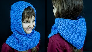 Warm hoodsnood on 2 knitting needles  even a beginner can handle it easily and quickly [upl. by Buzzell]