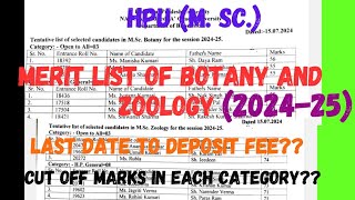 HPU List of Selected candidates for MSc Botany and Zoology l 202425 l Last date to Deposit Fee l [upl. by Sarette]