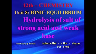 Hydrolysis of salt of strong acid and weak base  in Tamil  12th Chemistry [upl. by Bunde]