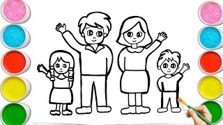 Family Drawing Colouring and Painting for Kids amp Toddlers  How to Draw Family Drawing [upl. by Meng798]