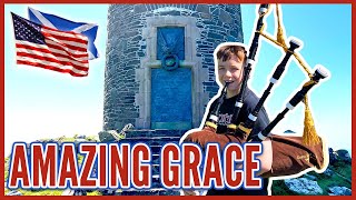 AMAZING GRACE ON BAGPIPES Live Cover at The American Monument in Islay Scotland [upl. by Eisso]