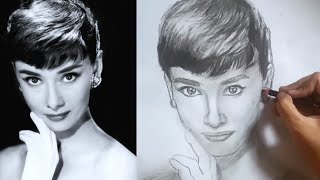 How to draw human faces  Loomis method  Audrey hepburn  charcoal portrait  Aleezay Da Vinci [upl. by Lindsay218]