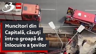 Muncitori din Capitală căzuţi întro groapă de înlocuire a ţevilor [upl. by Orelu]