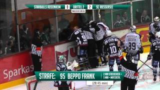 DEL2 14112014  Starbulls Rosenheim vs SC Riessersee 14 incl Szene zur Matchstrafe von Frank [upl. by Anaihs]