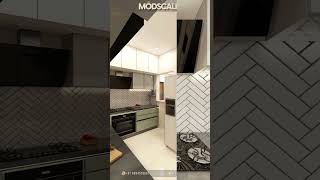 MODSCALEinteriors Modular kitchen with subway tiles backsplashamp subtle crockery with marble laminate [upl. by Amandy]