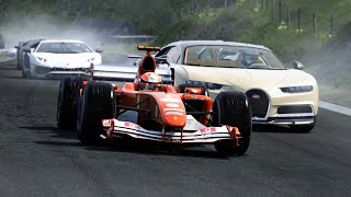 Michael Schumacher F1 Ferrari F2004 vs Hypercars at Old SPA in the Rain [upl. by Violante]