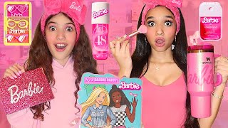 ONLY using BARBIE PREPPY MAKEUP amp SKINCARE💗🎀✨ [upl. by Sivla]