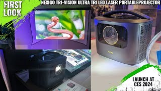 Nexigo TriVision Ultra Tri LED Laser Portable Projector Launched At CES 2024 [upl. by Nonnahsed]