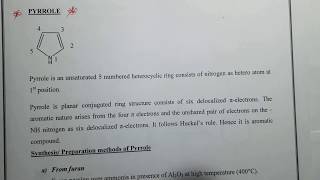 PYRROLE  Synthesis Reactions and Medicinal uses [upl. by Yraek]