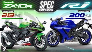 Kawasaki ZX10R vs Yamaha R1 │ Full Specs amp Sound Comparison [upl. by Doraj]