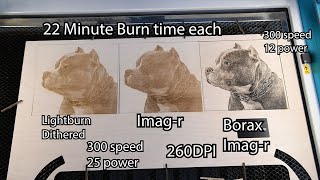 Laser Engraving BORAX vs Lightburn vs Imager dither comparison and results Co2 Laser Etching [upl. by Medorra]