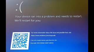 Your device ran into a problem and needs to restartstop codeinaccessible boot devicein lenovo V15 [upl. by Eintirb]