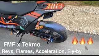 KTM 690 smcr Sound check FMF 41 amp Tekmo header revs  flames [upl. by Aihseyk]