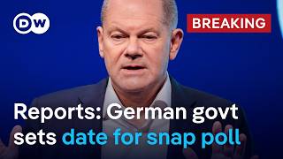 Reports Date for early elections in Germany set for February 23  DW News [upl. by Dorweiler]