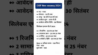 CISF New vacancy 2024  CISF syllabus 204  CISF Exam pattern 2024 cisf2024 shortvideo viral [upl. by Nnaeirb]