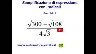 Semplificazione di espressione con radicali  secondo esempio [upl. by Novihs]