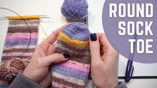 Round Sock Toe  StepbyStep Knitting Tutorial  Knitting House Square [upl. by Yelram]