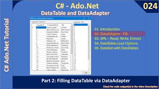 024 Data Adapter Part 2 Filling DataTable via DataAdapter Ado Net Tutorial 024 [upl. by Lagas]