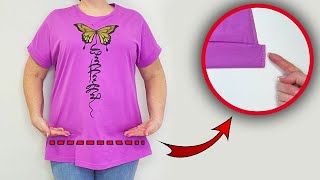 💥Sewing Trick How to shorten a beautifully Tshirt in just 3 minutes [upl. by Aihsilat]