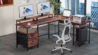 Furologee 66quot L Shaped Computer Desk with Shelves [upl. by Celeste]