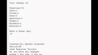 My Java Code Cash register Change [upl. by Aicercal366]