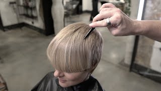 SHORT ASYMMETRICAL HAIRCUT based on round and triangular layers  haircut tutorial [upl. by Nelyahs]