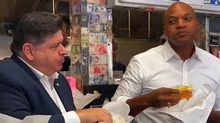 ‘Actually pretty good’ Wes Moore eats Chicagostyle chardog with JB Pritzker [upl. by Aholah]