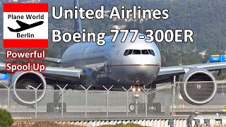 United Airlines Boeing 777300ER powerful spool up and takeoff from San Francisco Airport N2243U [upl. by Ashien]