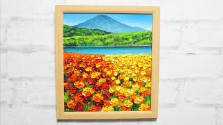 【油絵】【マリーゴールドと富士山】油絵 手書き アート 絵画 絵 油彩画 美術 Peinture peinture oil マリーゴールド 富士山 [upl. by Amiaj]