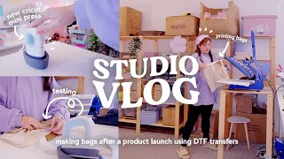 STUDIO VLOG ✸ Making our own tote bags using DTF Transfers amp Trying a new Cricut Mini Press [upl. by Edualc455]