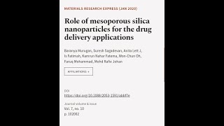 Role of mesoporous silica nanoparticles for the drug delivery applications  RTCLTV [upl. by Lunn]