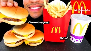 CHEESEBURGERS MCDONALDS FRENCH FRIES SODA EATING SHOW MOUTH SOUNDS JERRY NO TALKING BIG BITES [upl. by Atteirneh869]