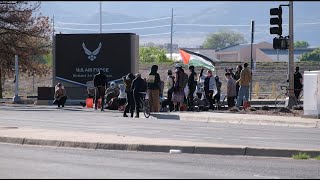 Protest against war in Gaza closes an entrance to Kirtland Air Force Base [upl. by Seumas]