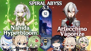 Spiral Abyss 51 Floor 12 9 Stars C0R0 Nahida amp C2R1 Arlecchino  Genshin Impact [upl. by Ahsikit]