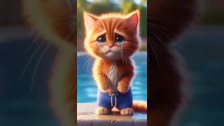 Muscles Cat father teaches his kitten daughter how to swim cat kitten memes shorts shortfeed [upl. by Tonina]