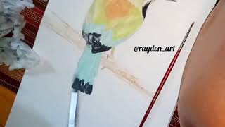 How to paint a Turquoise browed motmot bird using watercolours [upl. by Ttiwed999]