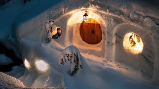 Building a Giant SNOW DUGOUT SHELTER  Complete Build Warm Winter ShelterCamping in Deep Snow [upl. by Skyla]