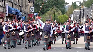 2019 Street Parade of 11 Pipe Bands marching through Pitlochry town centre in Perthshire Scotland [upl. by Dexter734]