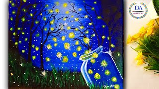 Firefly Painting  Night view  painting a twilight forest  Step by Step Acrylic Painting [upl. by Edveh606]