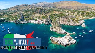 Sicily 4K  Aerial Views of Torre di Scopello and Riserva dello Zingaro [upl. by Tra863]