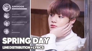 BTS  Spring Day Line DistributionLyrics Color Coded PATREON REQUESTED [upl. by Anole618]