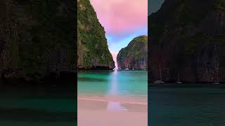 Stunning cinematic landscape  Maya Bay Beach Phi Phi Leh Island Thailand [upl. by Yentterb]