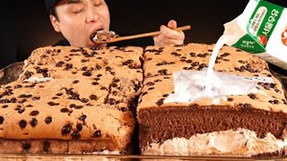 Ddeonggae ASMR chocolate chip cookie milk cake mukbang bites only [upl. by Maillij]