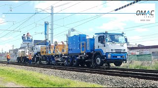 RoadRail Catenary Stringing System 2 Wires 2 ReelStands – Partnership Manco Rail Nz Omac Italy [upl. by Redmer808]